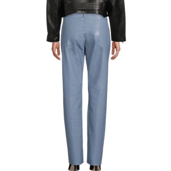 NEW GOLDSIGN The Stacked Roya Straight-Leg Leather Jeans in Jubilee Blue Size 27 - Picture 3 of 10